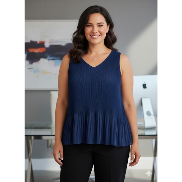 Lane Bryant Tank Top Blouse Sleeveless Pleated Size 16 Dark Blue Lined - Picture 1 of 5